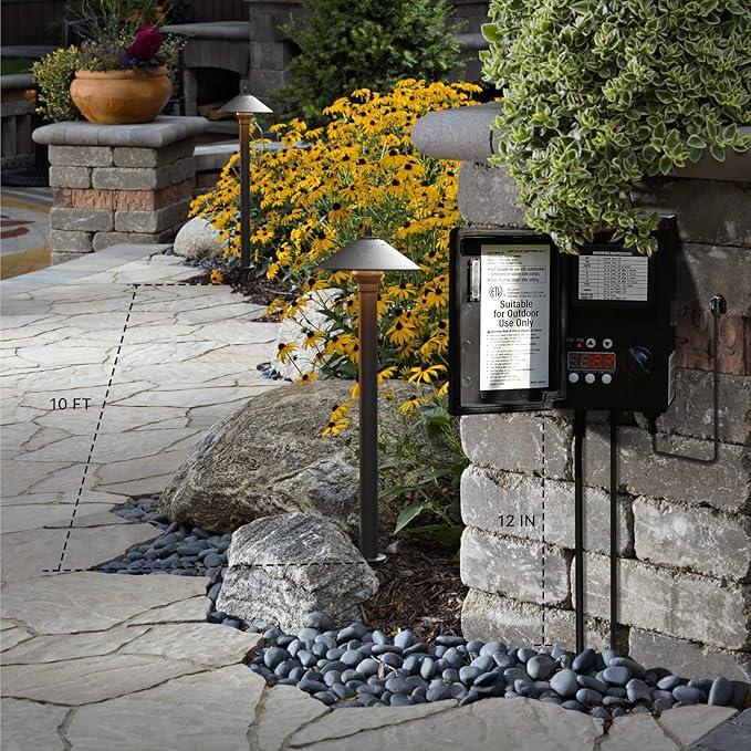 GOODSMANN Landscape Lighting Low Voltage Outdoor Path Lights Halogen Pathway Light Wired 10W 25 Lumen 2700K Warm White Metal 12V AC Bronze Electric Sidewalk Walkway Light with Cable Connector