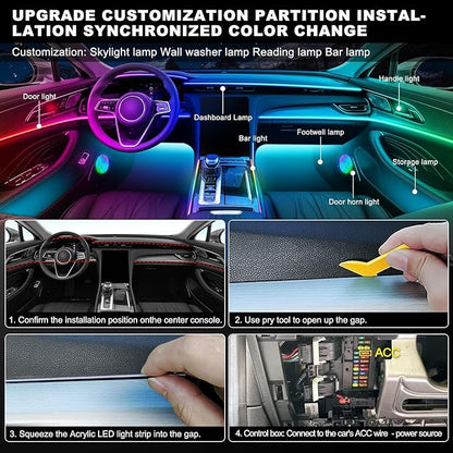 Dreamcolor Acrylic Interior Car LED Strip Light with Wireless APP, Dual Zone RGB 22 in 1 with 175 inches 600 LEDs Fiber Optic Ambient Lighting Kits, Music Sync Neon LED Strip for Car Accessories