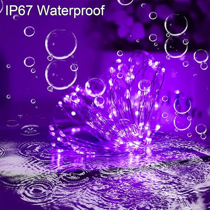 Solar Christmas Halloween String Lights Purple Outdoor Waterproof 2Pack Total 200Led 8 Modes Copper String Lights Fairy Lights for Valentine's Day Garden, Patio, Fence, Balcony, Outdoors