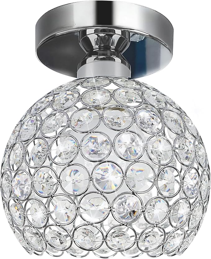 TISLYCO Small Chandelier for Hallway, Modern Semi Flush Mount Light Fixture Silver Crystal Chandelier, Ceiling Light Fixture for Foyer Closet Entryway Kitchen Bedroom Dining Room