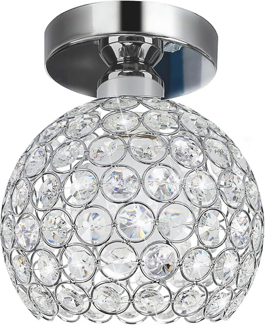 TISLYCO Small Chandelier for Hallway, Modern Semi Flush Mount Light Fixture Silver Crystal Chandelier, Ceiling Light Fixture for Foyer Closet Entryway Kitchen Bedroom Dining Room