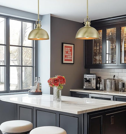 Kira Home Belle 9" Modern Industrial Pendant Light with Dome Shade, Petit Retro Metal Hanging Light, Brushed Brass Finish