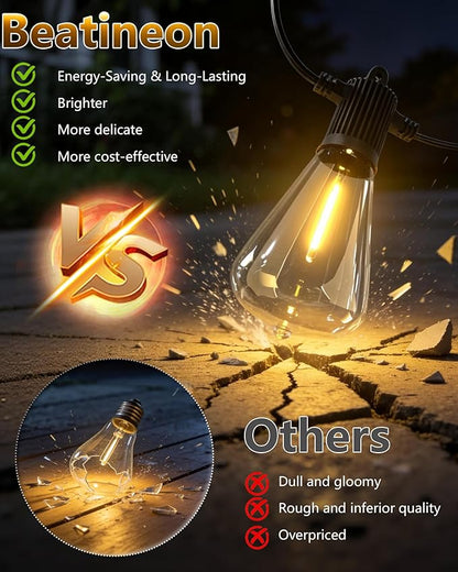 Outdoor String Lights 150ft, LED Patio Lights with 78 (75+3 Spare ST38 Shatterproof Bulbs), IP 65 Waterproof, Outside Hanging Light for Cafe Bistro Backyard (150 ft-78 Bulbs)