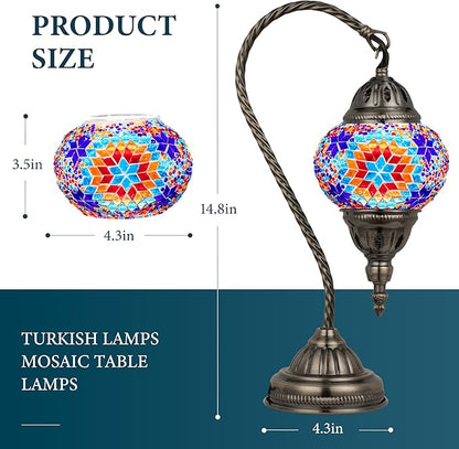 Marrakech Stained Glass Lamp Moroccan Lamps with Tiffany Style, Handmade Turkish Mosaic Lamps with Swan Neck Bronze Base Including LED Bulb for Living Room Bedroom Decor (Colorful2)