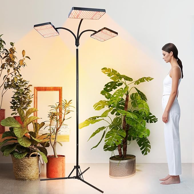 FECiDA 2026 3Head Grow Lights with Upgraded Stand, Big Coverage Grow Lights for Indoor Large Plants, Bonsai Tree, 4/8/12/16/20 Hr Timer, 75 Watt Power Draw, NO Need Adapter, 24"-76" Height Adjustable