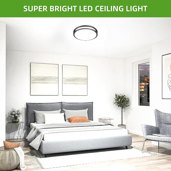 Hlite 36W 13inch LED Flush Mount Ceiling Light, 3600LM Super Bright, 5000K Daylight White, Oil Rubbed Bronze Low Profile Ceiling Light Fixture for Bedroom Kitchen Bathroom Hallway