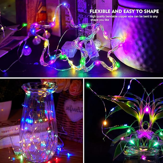 AIKEI 24 Pack LED Fairy Lights Battery Operated, String Lights Waterproof 7 Feet 20 Led Firefly Starry Lights for Wedding Party Bedroom Garden Christmas Outdoor Indoor Decoration Colorful