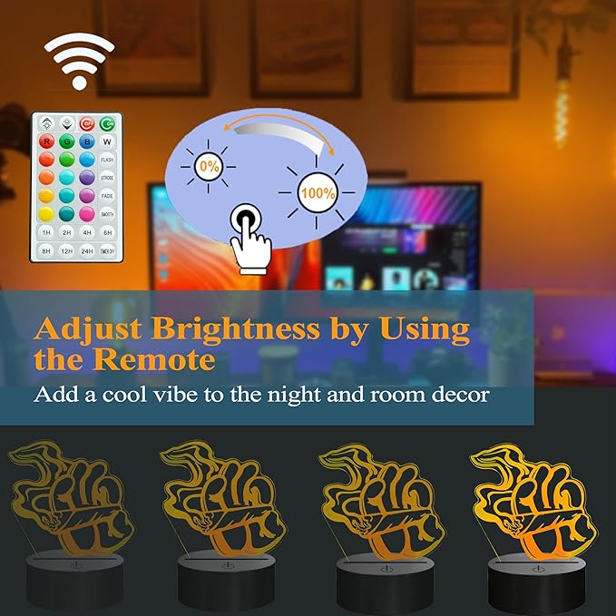Cool 3D Night Light, 3D Illusion Lamp with 16 Colors Changing, Timer, 4 Flash Modes and Dimmable, Kids Boys Girls Room Decoration, Holiday Xmas Gifts