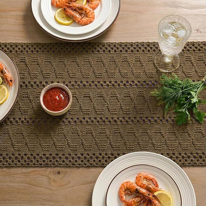 Artoid Mode Light Coffee Farmhouse Woven Rustic Hollow Table Runner, Seasonal Holiday Hollow Kitchen Dining Table Decoration for Home Party Decor 12x48 Inch