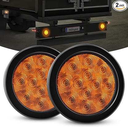 Nilight 2PCS 4 Inch 12LED Round Amber Turn Signal Tail Light w/Surface Mount Grommet Plugs IP67 Trailer Lights for RV Truck Trailers