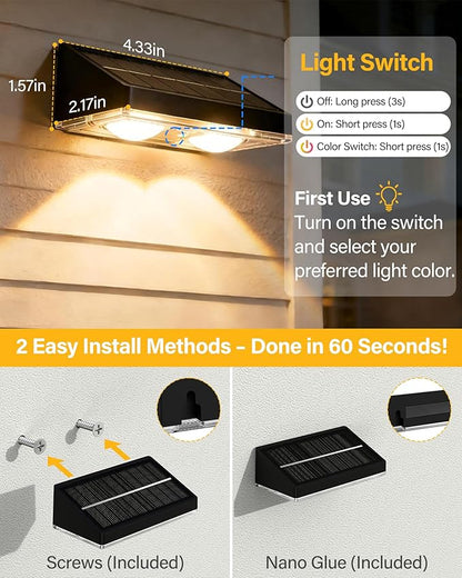 Solar Fence Lights Outdoor, 12 Pack Ultra-Bright 85LM Fence Lights Solar Powered, 9 RGB Color Modes, IP65 Waterproof, 12H Dusk to Dawn Glow for Pool/Deck/Patio/Wall/Backyard - Black