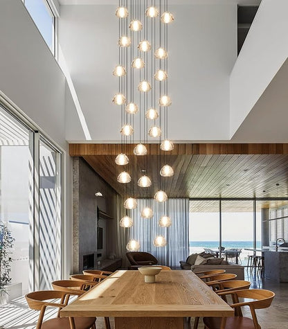 197'' Long Large Crystal Chandeliers 30-Lights LED Chandeliers for High Ceiling Handing Light Fixture for Entrance Hallway Foyer Staircase
