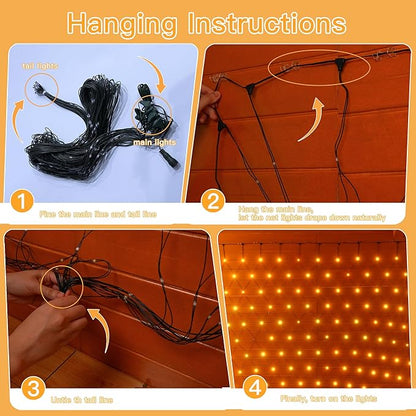 Ollny Net Lights Outdoor Mesh Light, 210LED 10x7ft Green Wire Christmas Net Lights, IP67 Waterproof, 8 Modes Plug in Bush Light for Tree Shrubs Outside Patio Decorations, Warm White