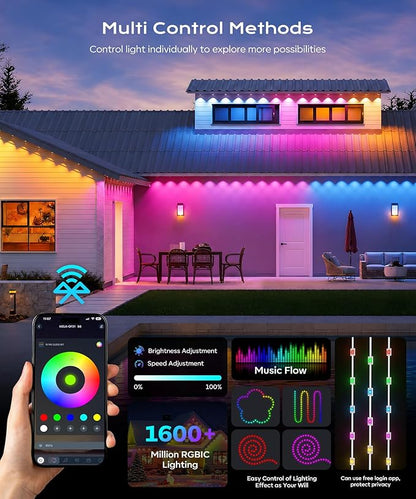 Permanent Outdoor Lights for House,100ft RGB+IC Lights with 16 Million Colors & 50 Scene Modes, App/Remote Control, IP67 Waterproof, DIY Music Sync, for Christmas, Holiday & Party Decor