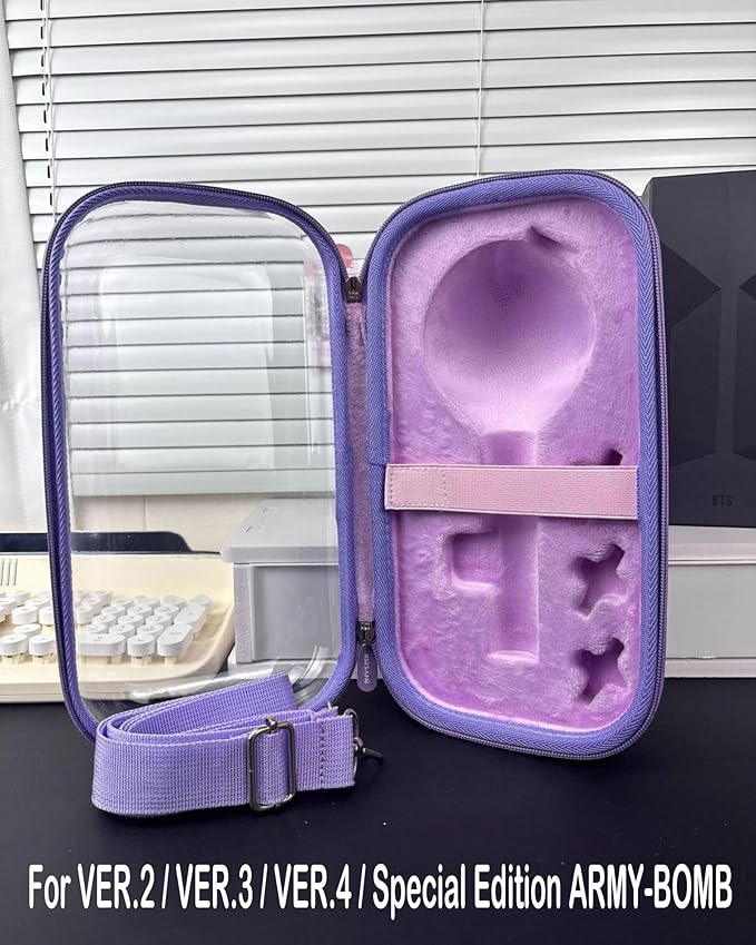 Lightstick Case For Army's Bomb - Clear Concert Light Stick Holder for VER.2 / VER.3 / VER.4 / Special Edition - Travel Carrying Storage Bag with Cross Body & Soft Protective, Kpop Fans Gifts (Purple)