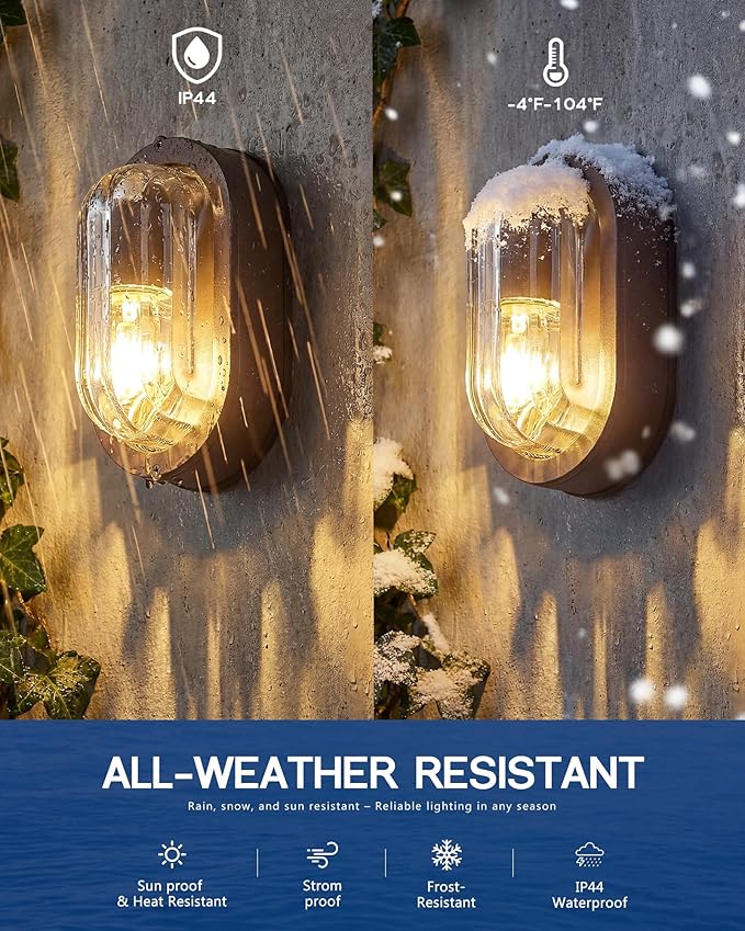 FEMILA 8.5" ORB Oval Bulkhead Light, Outdoor Wall & Ceiling Flush Mount Sconce, Nautical Outdoor Lighting Aluminum with Ripple Glass, Outdoor Wall Sconce for Porch Patio Garage, 4FYX104F ORB SW
