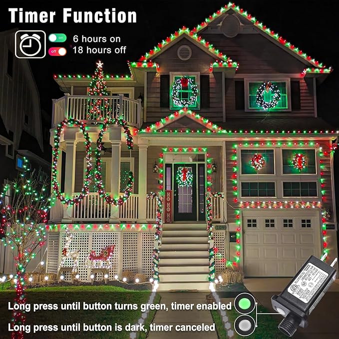 165FT 500 LED Outdoor String Lights, Plug in Christmas Lights Indoor Waterproof, 8 Modes Twinkle Fairy Lights for Outside Xmas Tree Patio Garden Holiday Decorations, Red and Green