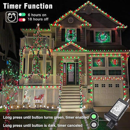 66FT 200 LED Outdoor String Lights, Plug in Christmas Lights Indoor Waterproof, 8 Modes Connectable Twinkle Fairy Lights Clear Wire for Outside Home Patio Tree Party Decorations, Red and Green