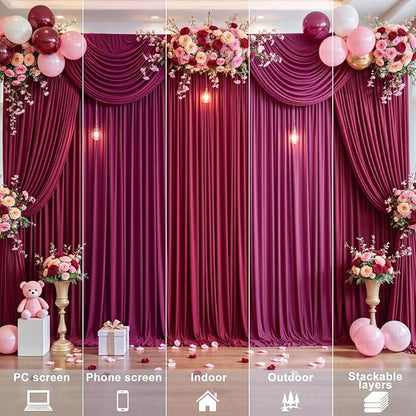 4 Panels Burgundy Backdrop Curtains for Wedding Party Wrinkle Free Backdrops Curtain Drapes Fabric Decorations Maroon Photo Back Drop for Baby Shower Photography Stage Reception 20ft(W) x 12ft(H)