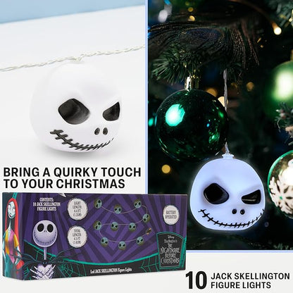 Disney The Nightmare Before Christmas LED String Lights for Kids, Teens, Adults, 10 Jack Skellington 65” Fairy Lights, Gifts for Kids (White Nightmare Before Christmas)