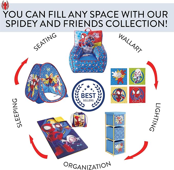 Marvel Spidey and His Amazing Friends Table Lamp,Kids Stick Lamp with Pull Chain by Idea Nuova,Fun Bedroom or Nightstand Lighting,Official Spidey Decor