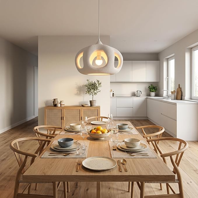 JAYMP Hollow-Out Shape Pendant Light Fixture for Dining Room Kitchen Island Hallway Restaurant Modern Hanging Lamp E26 Base Japanese Style Lighting Fixture, 1 Pack, Matte White, 40cm/15.7in