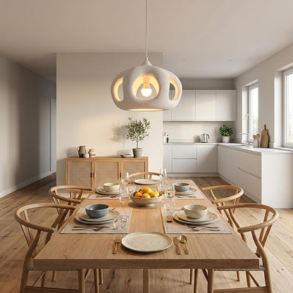 JAYMP Hollow-Out Shape Pendant Light Fixture for Dining Room Kitchen Island Hallway Restaurant Modern Hanging Lamp E26 Base Japanese Style Lighting Fixture, 1 Pack, Matte White, 40cm/15.7in