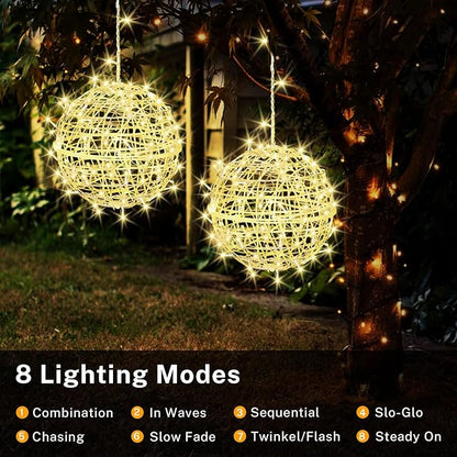 Outdoor Christmas Balls Lights 4 Pack Hanging 7.9" LED Garden Sphere Tree Lights 8 Modes Waterproof Glow Globe Lights with Memory Timer Plug for Party Yard Porch Eave Patio Xmas Decorations-Warm White