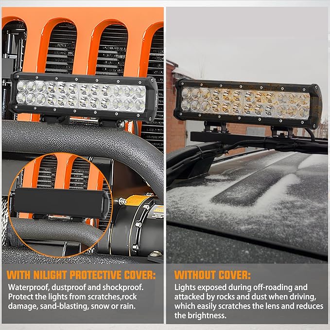 Nilight 12 Inch LED Light Bar Cover 2 PCS Black Protective Covers Durable Polycarbonate Lens Waterproof Dustproof Scratch-Proof for Double-Row Lights Off Road Driving Lighting