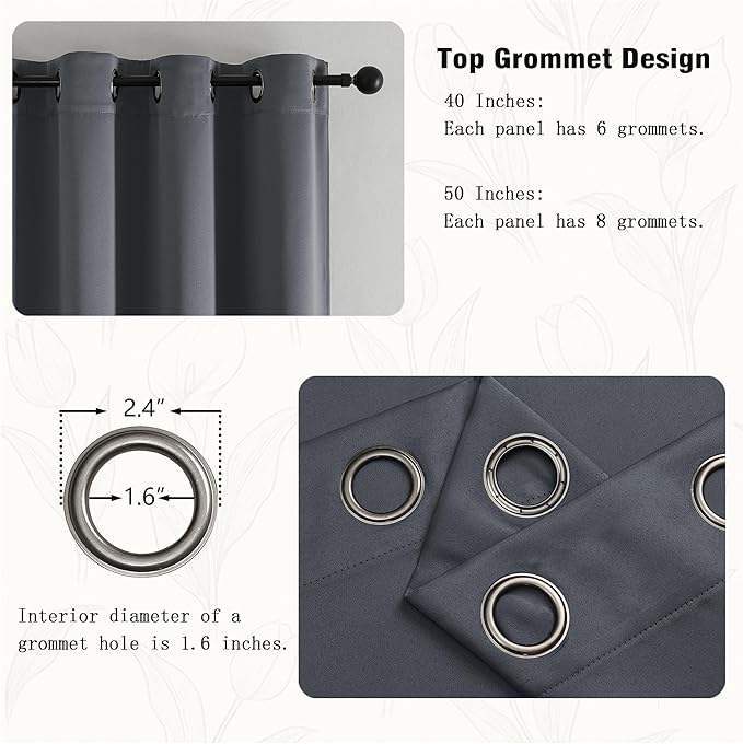 Simplebrand Grey Kitchen Valances for Windows 18 Inches Long 2 Pack, Room Darkening Window Valances for Living Room, Grommet Short Straight Drape Kitchen Curtains for Bedroom Kids Room, 40Wx18L