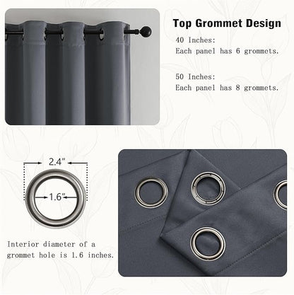 Simplebrand Grey Kitchen Valances for Windows 18 Inches Long 2 Pack, Room Darkening Window Valances for Living Room, Grommet Short Straight Drape Kitchen Curtains for Bedroom Kids Room, 40Wx18L