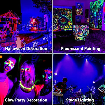 Onforu 18W Black Light Spotlight Outdoor, IP65 Waterproof Blacklight Spot Lights, 385-400nm Wavelength, Plug-in Halloween Black Lights for Glow Party, Body Paint, Stage Lighting, Neon Decor (3 Pack)