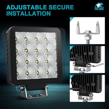 Nilight LED Light Pods 2 PCS 4 Inch 16LED Super Slim Flood Beam Square Driving Work Offroad Side Ditch Lights Built-in EMC for Tractor Truck Motorbike Boat ATV