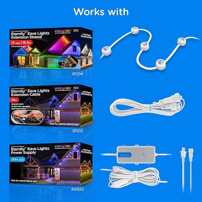Enbrighten Vibe Eternity Permanent Outdoor Lights for House, 150ft, 108 RGBWIC LEDs, Close Spacing, 33lm, Color Changing, Christmas, Eave Lighting, Smart App, Works with Alexa, Google Home, 85102