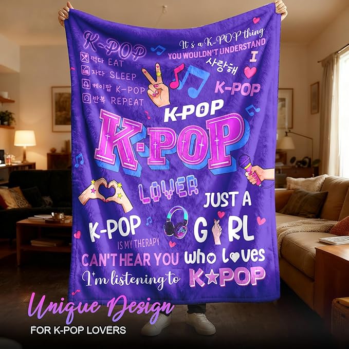 Kpop Gifts Blanket for Teen Girls - K Pop Gifts for Teen Girls Women K-Pop Fans Music Lovers, Kpop Merch Stuff, Graduation Christmas Birthday Gifts for BFF Girl Women, K-pop Blanket 60''x50''