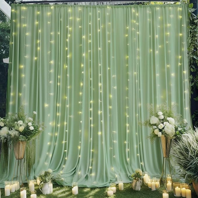 10x10ft Sage Green Backdrop Curtain for Wedding Parties Wrinkle Free Fabric Sage Green Drapes Backdrop Decoration for Baby Shower Birthday Photography Decoration 2 Panels, 5ft x 10ft