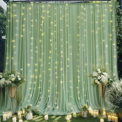 10x10ft Sage Green Backdrop Curtain for Wedding Parties Wrinkle Free Fabric Sage Green Drapes Backdrop Decoration for Baby Shower Birthday Photography Decoration 2 Panels, 5ft x 10ft