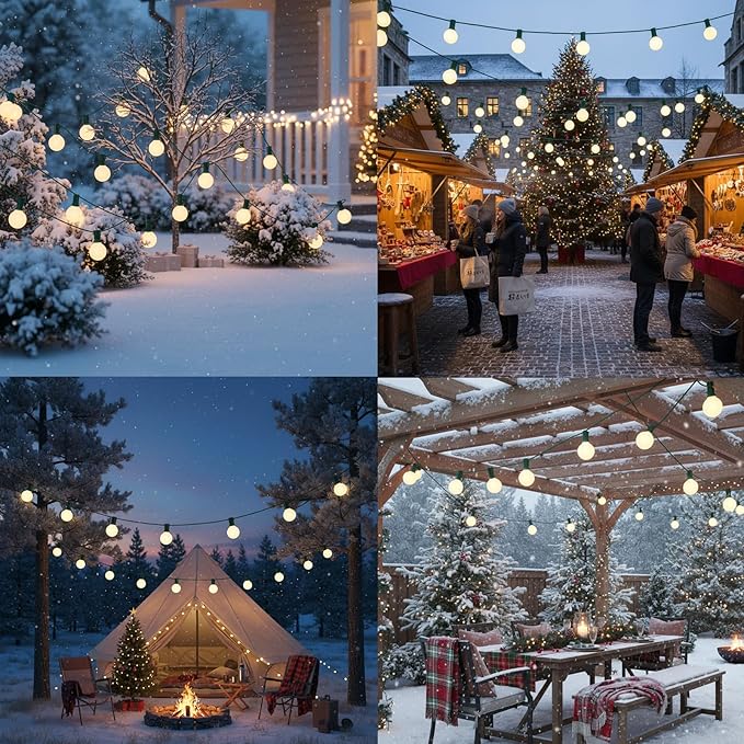 25FT G40 Frosted Christmas Lights,Globe Christmas Lights with 27 Frosted White Bulbs,Outdoor String Lights for Outside Indoor Garden Wedding Pergola Backyard Patio Xmas Tree Decor,Green Wire