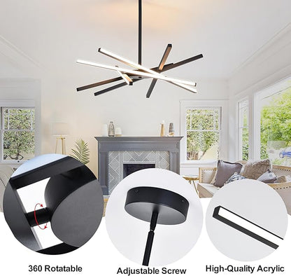 Modern Black Chandeliers Ceiling 36W LED Pendant Light Embedded Mount Chandeliers，LED 6-Lights Linear Pendant Light for Kitchen Island Dining Room Bedroom Living Room Entryway，L23.62"*0.59"/6