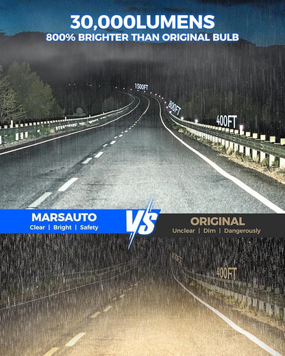 Marsauto D3S D3R LED Bulbs, 800% Brightness, 30,000 LM 6500K Bulb for HID Replacement, Plug and Play Driving Light Bulbs, Pack of 2
