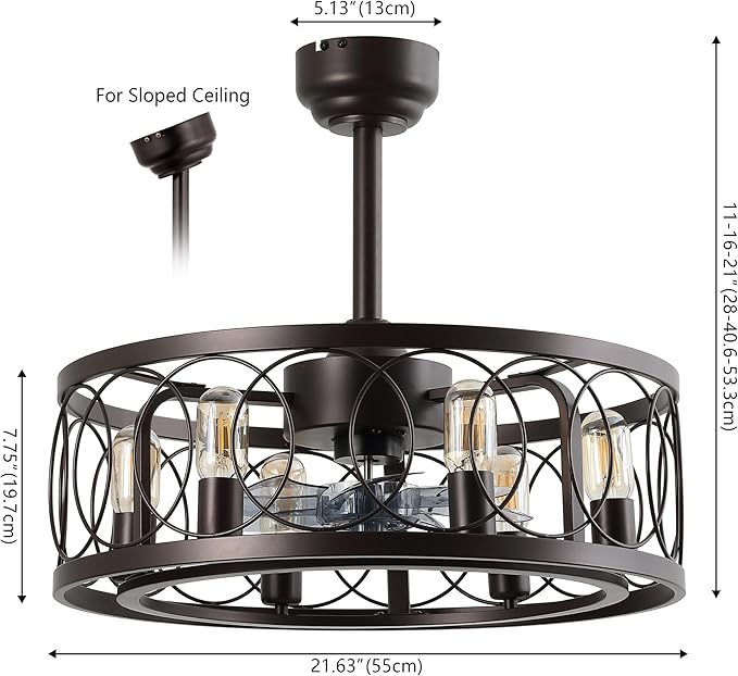JONATHAN Y 21.6" Oil Rubbed Bronze 6-Light Caged Ceiling Fan with Lights, 6-Speed Industrial Farmhouse Flush Mount Fan with Remote and App Control, Metal Cage Shade, 6 LED Bulbs JYL9732A