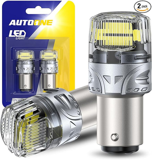 AUTOONE White 1157 LED Light Bulbs, 700% Brighter & 6500K White 7528 2057 2357 LED Bulbs for Backup Reverse Parking Signal Blinker Tail DRL Brake Lights, 2PCS