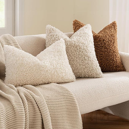 MIULEE Pack of 2 Faux Fur Throw Pillow Covers 20x20 Inch Neutral Oatmeal Boucle Decorative Sherpa Pillow Covers Fuzzy Accent Soft Sheepskin Fleece for Boho Home Decor Sofa Living Room Couch Bed