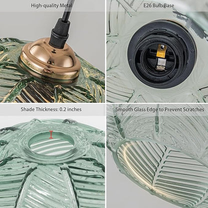 Green Glass Pendant Light Fixture Black Mid Century Modern Pendant Lighting Chandelier 1-Light Globe Ceiling Hanging Light for Bedroom Living Dinning Room Kitchen Island