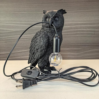 Resin Owl Table Lamp Themed Animal Desk Lamp Art Bird Night Light Lamp for Bedside,Living Room,Office Decor,AC 110V (Black Owl Lamp)