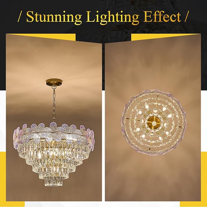 13-Light Modern Flower Elegant Chandeliers Purple 24" Luxury Chandelier Lighting Ceiling Pendant Light Fixture for Living Room Dining Room Kitchen Foyer