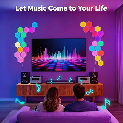 TISOFU 8 Pack Hexagon Lights LED Wall Panels, RGB Color Gaming Light Decoration with APP/Music Sync & Remote, Boys DIY Smart Modular Hexagonal Honeycomb Bedroom Glide Hex Tiles Panel