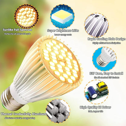MILYN 4 Pack LED Grow Light Bulb, 30W Full Spectrum Plant Light Bulb Warm LED Grow Lights for Indoor Plants Vegetables, Flowers, Houseplants and Seedlings, E26 Lamp for Greenhouse, Garden, Hydroponic
