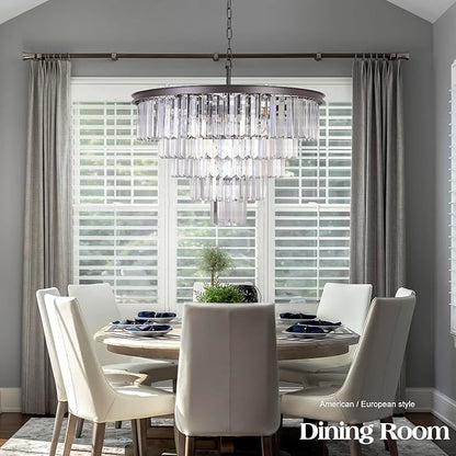 Modern Crystal Chandelier - Luxury 5-Tier Contemporary Pendant Ceiling Lamp Fixture for Dining Room, Living Room, Hotel - Oil Rubbed Bronze Finish