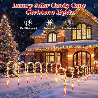 WdtPro 24-Pack Upgraded Solar Christmas Candy Cane Lights, Solar Pathway Lights Waterproof, Christmas Decorations Outdoor with 10 Modes and Bright 144 LED for Yard Garden Lawn Patio Party Decor